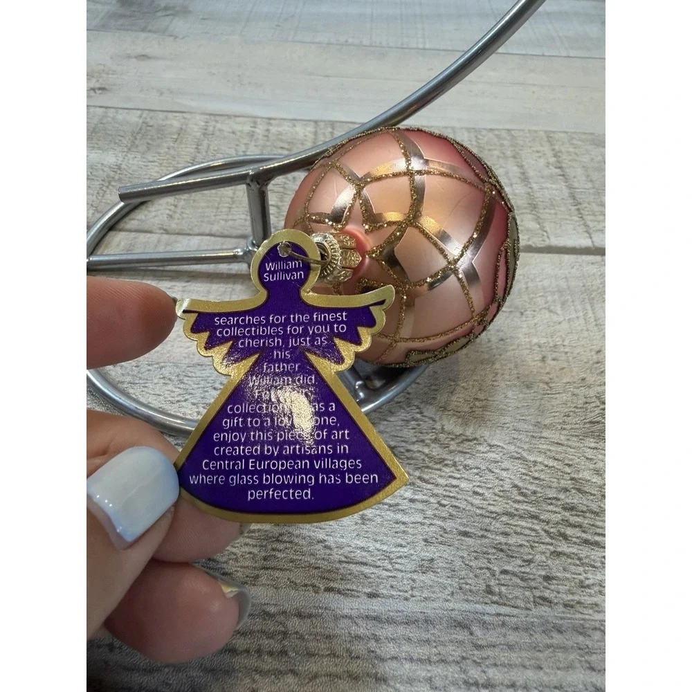 William Sullivan Poland HandBlown Glass Christmas Ornament Set 2 Ball Finial VTG